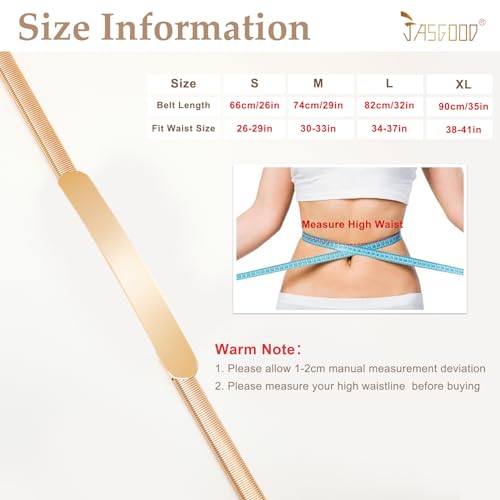 JASGOOD Women’s Thin Gold Metal Stretch Chain Belt