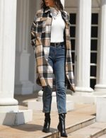 Sukany Women's Casual Wool Blend Plaid Shirt Jacket