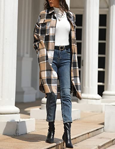Sukany Women's Casual Wool Blend Plaid Shirt Jacket