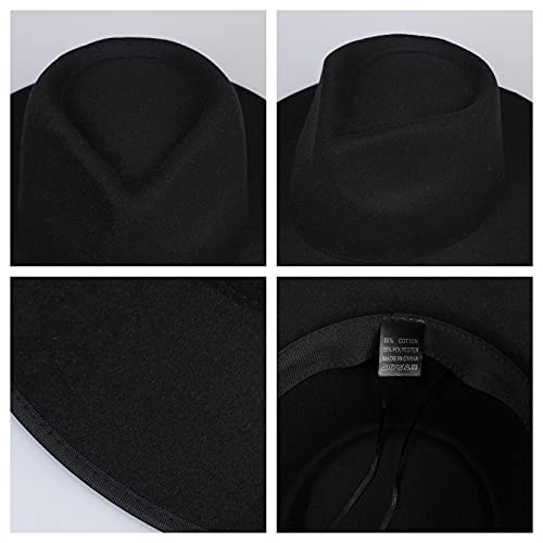 JK Home Wool Felt Fedora Hat - One Size Unisex - Black