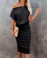 Dressmine Women's Summer Wrap Midi Bodycon Dress