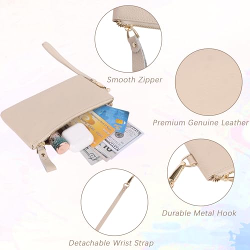 Jiusely Genuine Leather Wristlet Clutch, Zip Purse Wallet