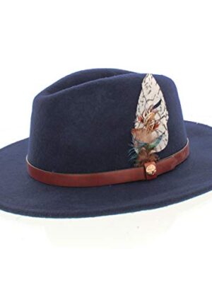 The Hat Co Ladies 100% Wool Fedora with Feather Trim 57cm