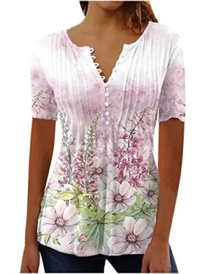 2023 Summer Floral Graphic Short Sleeve Tops for Women