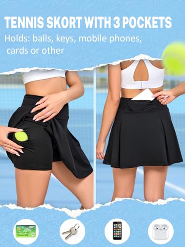 Monbessi Women's Tennis Skirt with Pockets, Elastic Waist