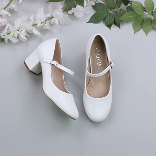 AJVANI Women's mid block heel strap court shoes
