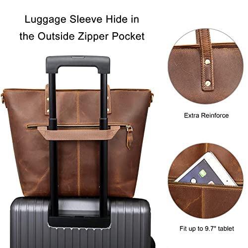 S-ZONE Women Vintage Leather Tote Bag with Crossbody Strap