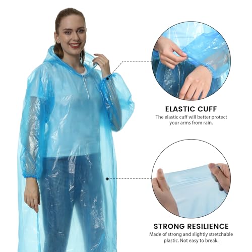 10-Pack Disposable Rain Ponchos with Hood, Transparent