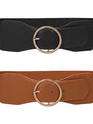 WERFORU 2 Pack Women Elastic Belts with Gold O Ring Buckle