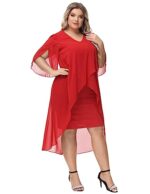 Hanna Nikole Plus Size Chiffon V-Neck Cape Dress
