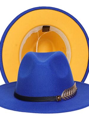 JK Home Classic 1920s Gatsby Fedora, Patchwork Blue/Yellow