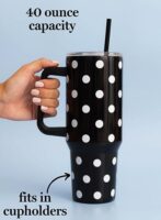 Kate Spade 1.18L Tumbler with Handle and Straw, Black Dot