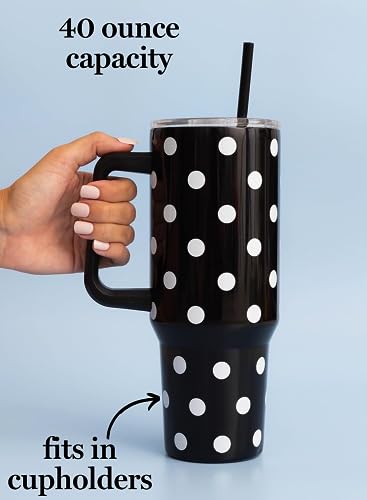 Kate Spade 1.18L Tumbler with Handle and Straw, Black Dot
