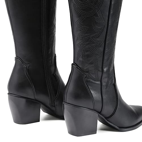 DREAM PAIRS Women's Knee-High Western Cowboy Boots