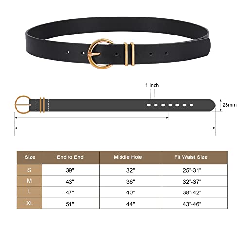 JASGOOD Women's Leather Belts, Gold Buckle, 2 Pack