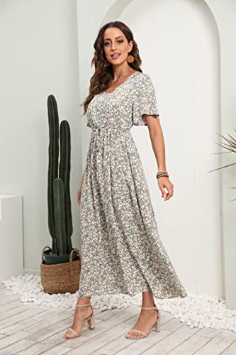 GRECERELLE Womens Summer Floral V Neck Midi Dress