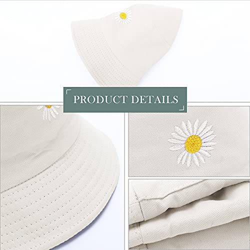 Daisy Embroidery Reversible Cotton Bucket Hat - Women