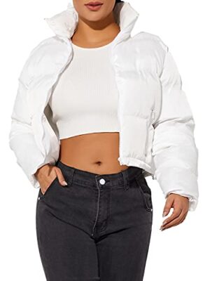 Hujoin Women's Lightweight Winter Crop Puffer Jacket