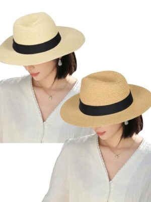 KXF 2 Pack Unisex Wide Brim Straw Sun Hat, Adjustable