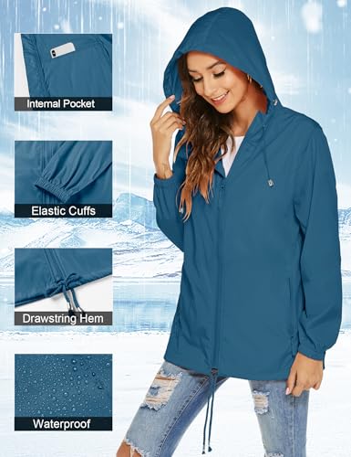 Rapbin Women's Waterproof Lightweight Hooded Raincoat