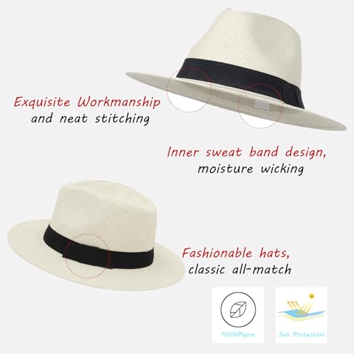 GEMVIE 2Pcs Summer Straw Panama Hat for Women & Men