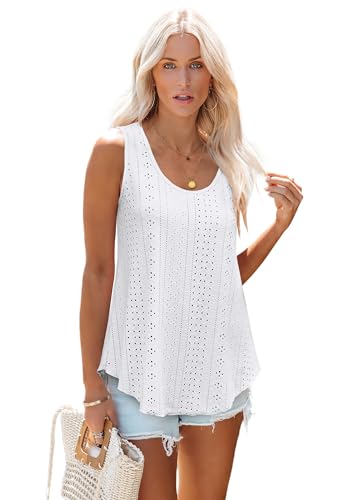 Aokosor Ladies Sleeveless Eyelet Embroidery Top