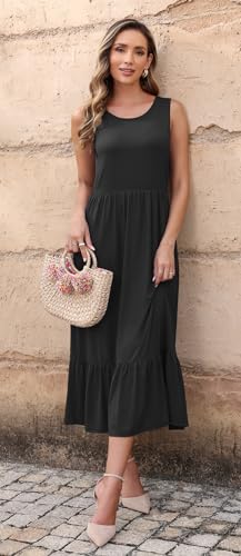 AUSELILY Women's Sleeveless Maxi Dress with Pockets
