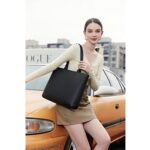MEEGIRL Ladies PU Leather Tote Handbag with Zip (Black)