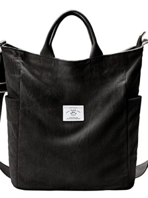 KALIDI Corduroy Hobo Bag with Zipper, Large Capacity