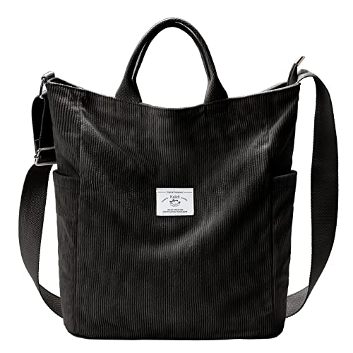 KALIDI Corduroy Hobo Bag with Zipper, Large Capacity