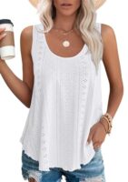 Aokosor Ladies Sleeveless Eyelet Embroidery Top