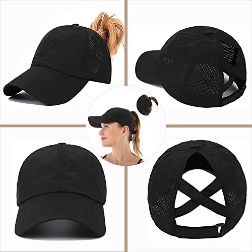 Women's Criss Cross Ponytail Baseball Cap, Quick Drying Mesh