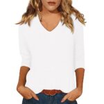 Women's V-Neck Slim Fit Summer Tops, Half Sleeve Blouse