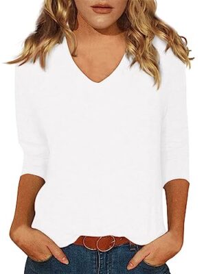 Women's V-Neck Slim Fit Summer Tops, Half Sleeve Blouse