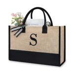 TOPDesign Initial Jute/Canvas Tote Bag, Personalized Gift