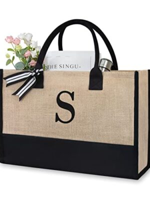 TOPDesign Initial Jute/Canvas Tote Bag, Personalized Gift
