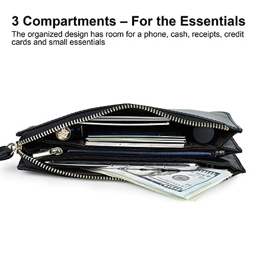 befen Leather Wristlet Bag with Tassel & Card Slots