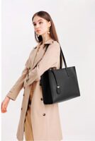 MORGLOVE Women's Large Soft Leather Tote Bag (A-Black)