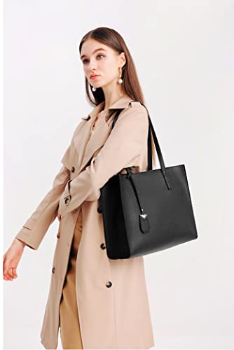 MORGLOVE Women's Large Soft Leather Tote Bag (A-Black)