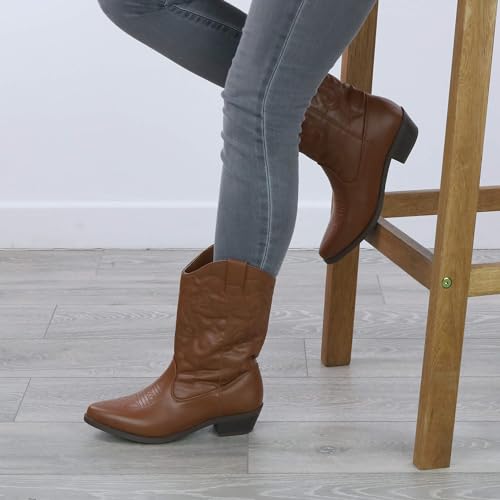 AJVANI Women's Low Block Heel Western Ankle Boots