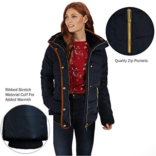 Ladies Quilted Winter Puffer Coat with Faux Fur Hood