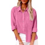 Linen Button Down Shirts for Women, Long Sleeve, S-5XL