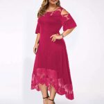 AMhomely Plus Size Lace Cold Shoulder Maxi Dress