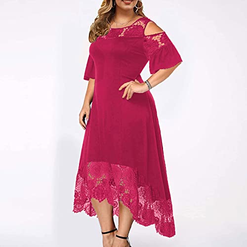 AMhomely Plus Size Lace Cold Shoulder Maxi Dress
