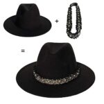 JK Home Wide Brim Fedora Hat - Felt Panama Cap - 2pcs