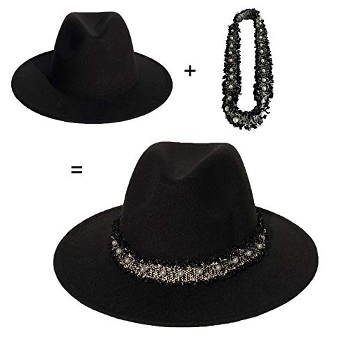 JK Home Wide Brim Fedora Hat - Felt Panama Cap - 2pcs