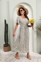 GRECERELLE Womens Summer Floral V Neck Midi Dress