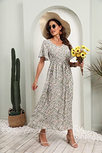 GRECERELLE Womens Summer Floral V Neck Midi Dress