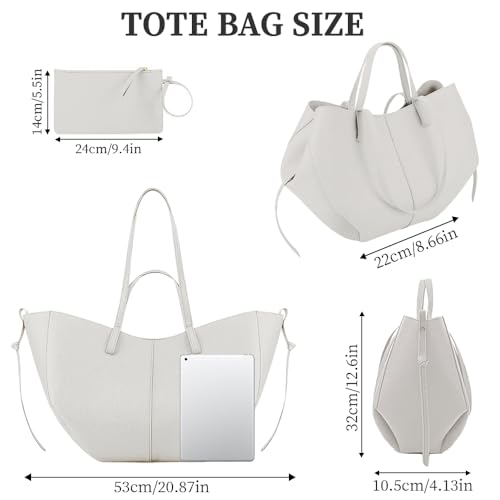 Kavjizy Leather Crescent Tote Bag with Clutch, Large Capacity