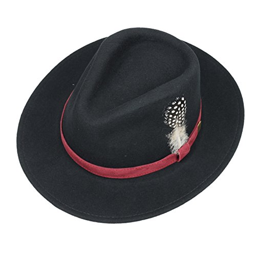 Unisex Wool Felt Crushable Fedora Hat with Feather